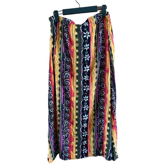 My pieces colorful tribal yellow red black striped floral white maxi skirt S - Picture 7 of 8